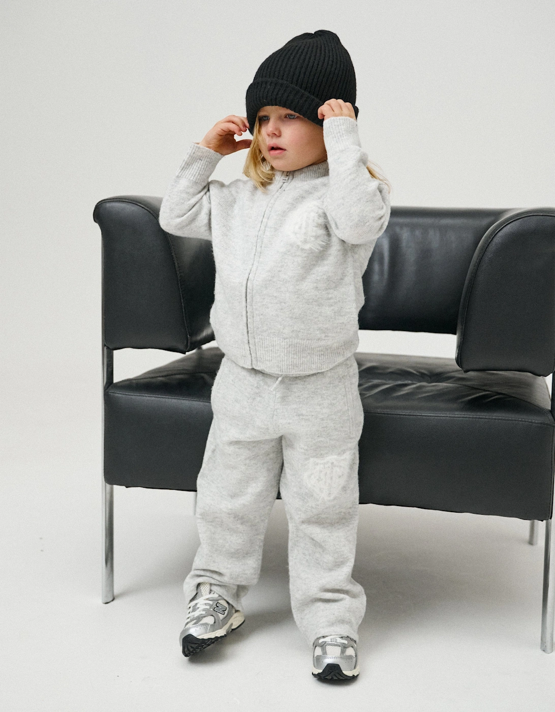 Kids Monogram Fluffy Knit Zip Up Top in Grey