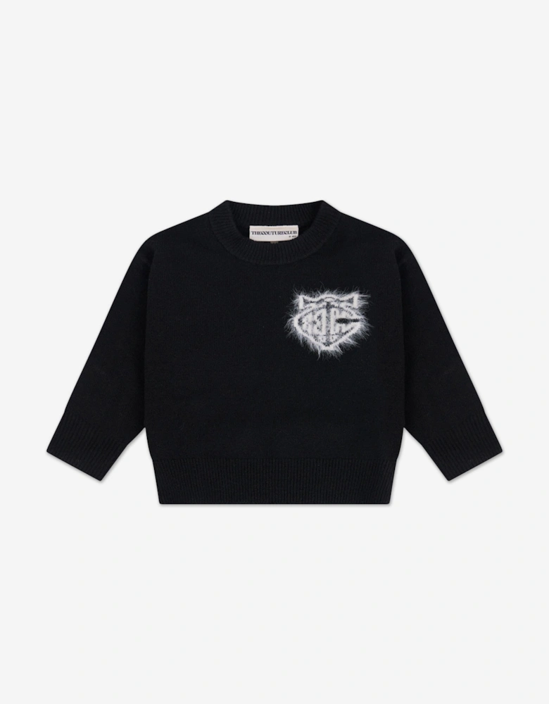 Kids Monogram Emblem Fluffy Knit Jumper in Black