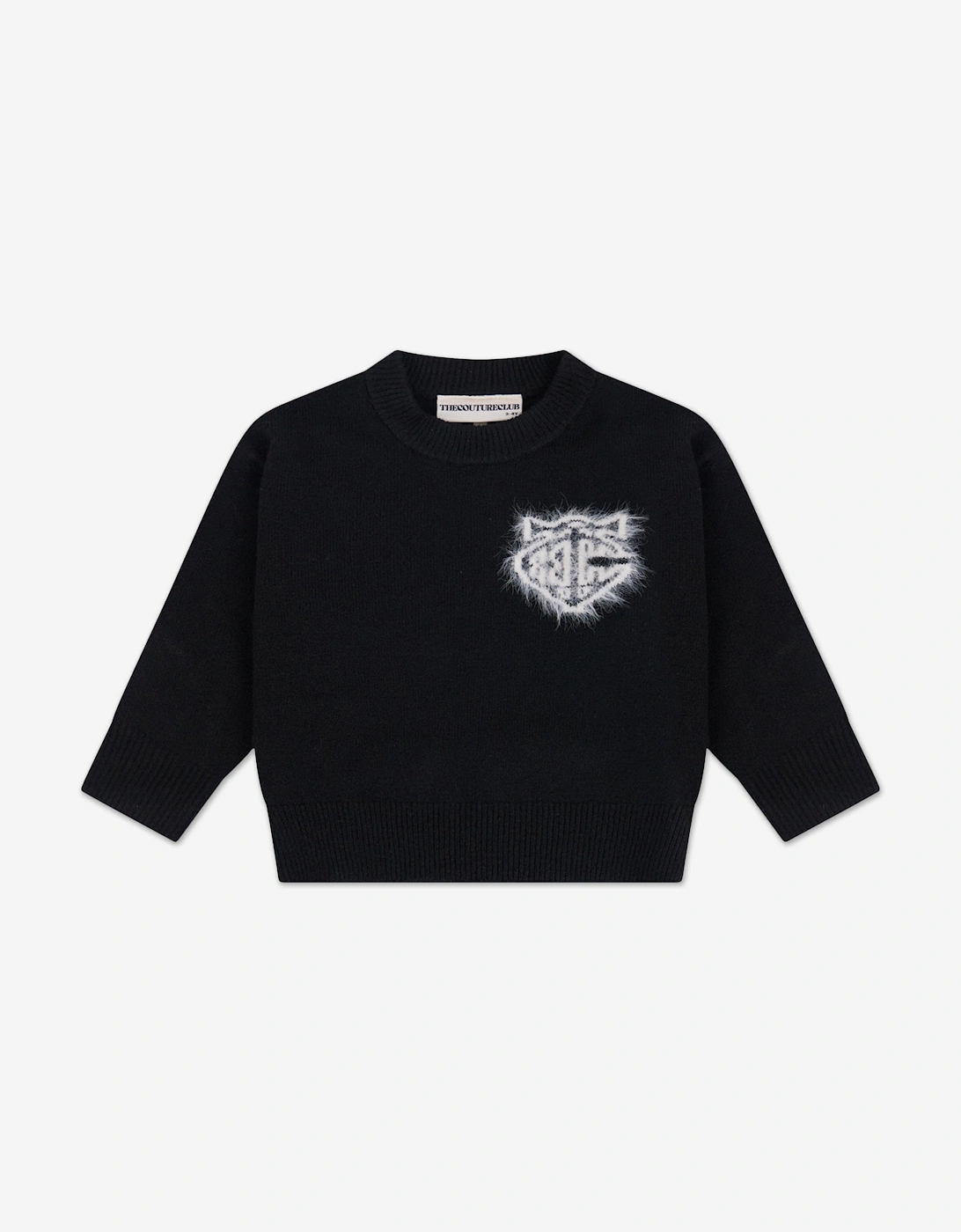 Kids Monogram Emblem Fluffy Knit Jumper in Black, 5 of 4