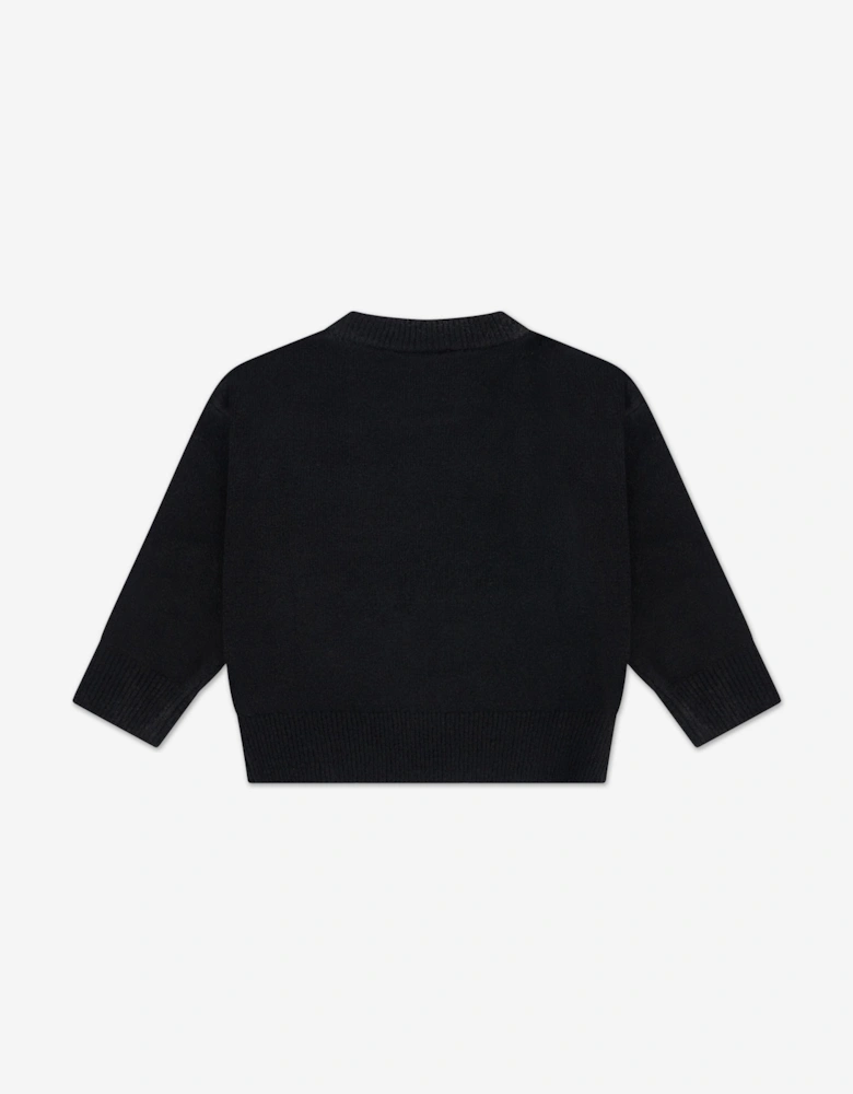 Kids Monogram Emblem Fluffy Knit Jumper in Black