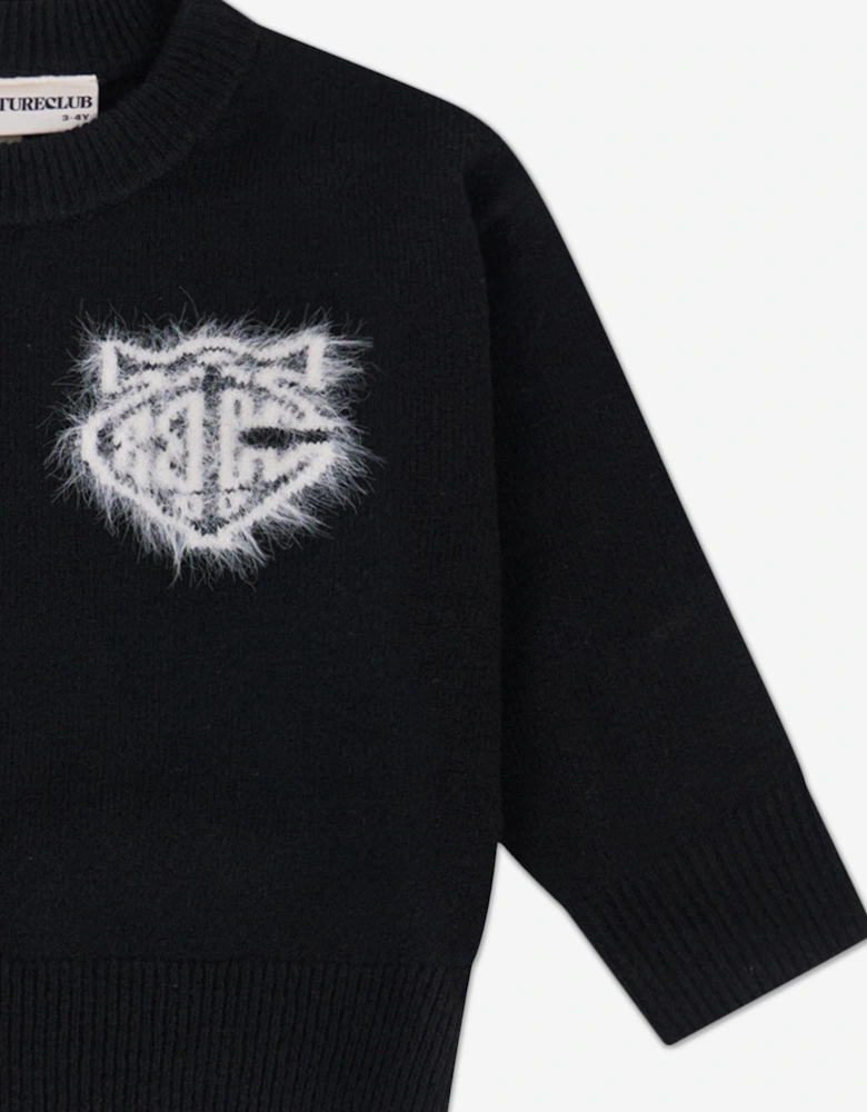 Kids Monogram Emblem Fluffy Knit Jumper in Black