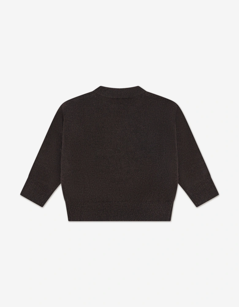 Kids Monogram Emblem Fluffy Knit Jumper in Brown