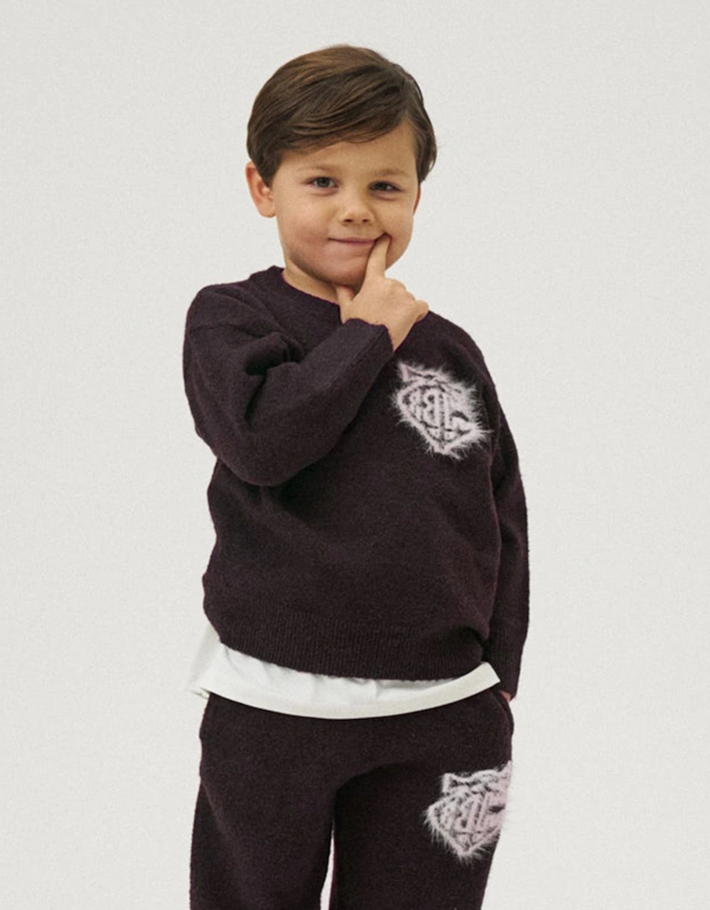 Kids Monogram Emblem Fluffy Knit Jumper in Brown