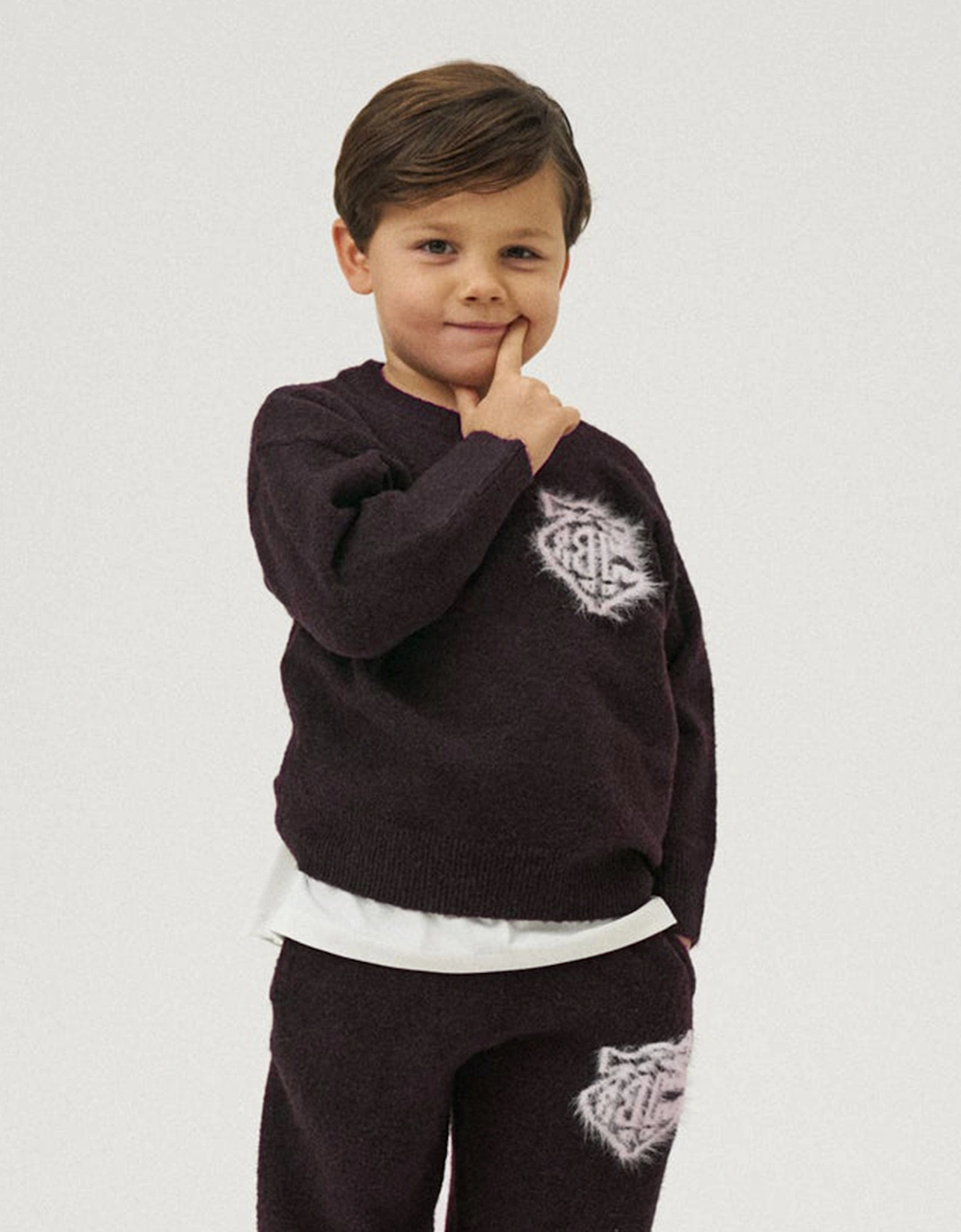 Kids Monogram Emblem Fluffy Knit Jumper in Brown