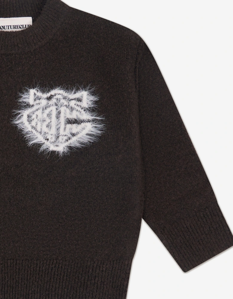 Kids Monogram Emblem Fluffy Knit Jumper in Brown