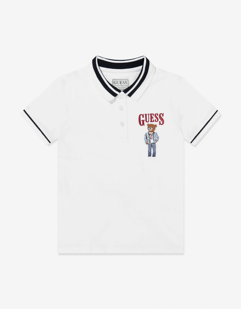 Boys Bear Polo Shirt in White