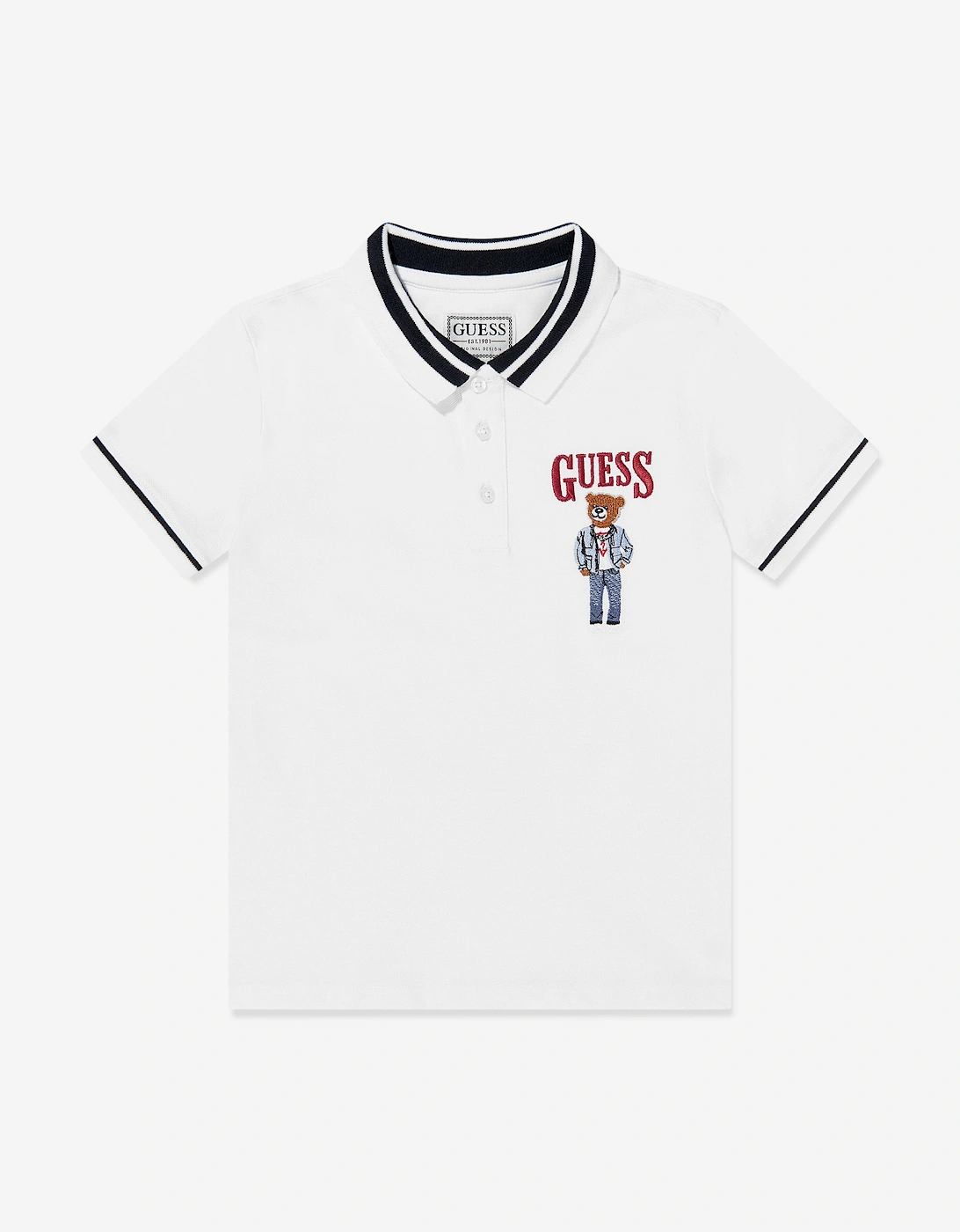 Boys Bear Polo Shirt in White, 5 of 4