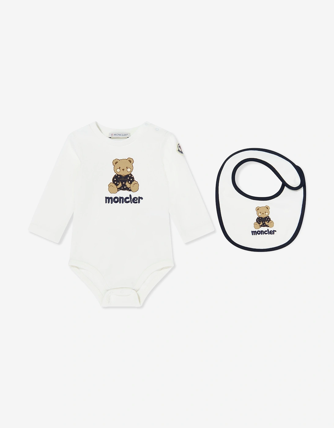 Moncler Girls Multi Baby 'S Enfant Baby Teddy Bear Bodysuit And Bib Gift Set In White - Size: 3-6 Months Kids