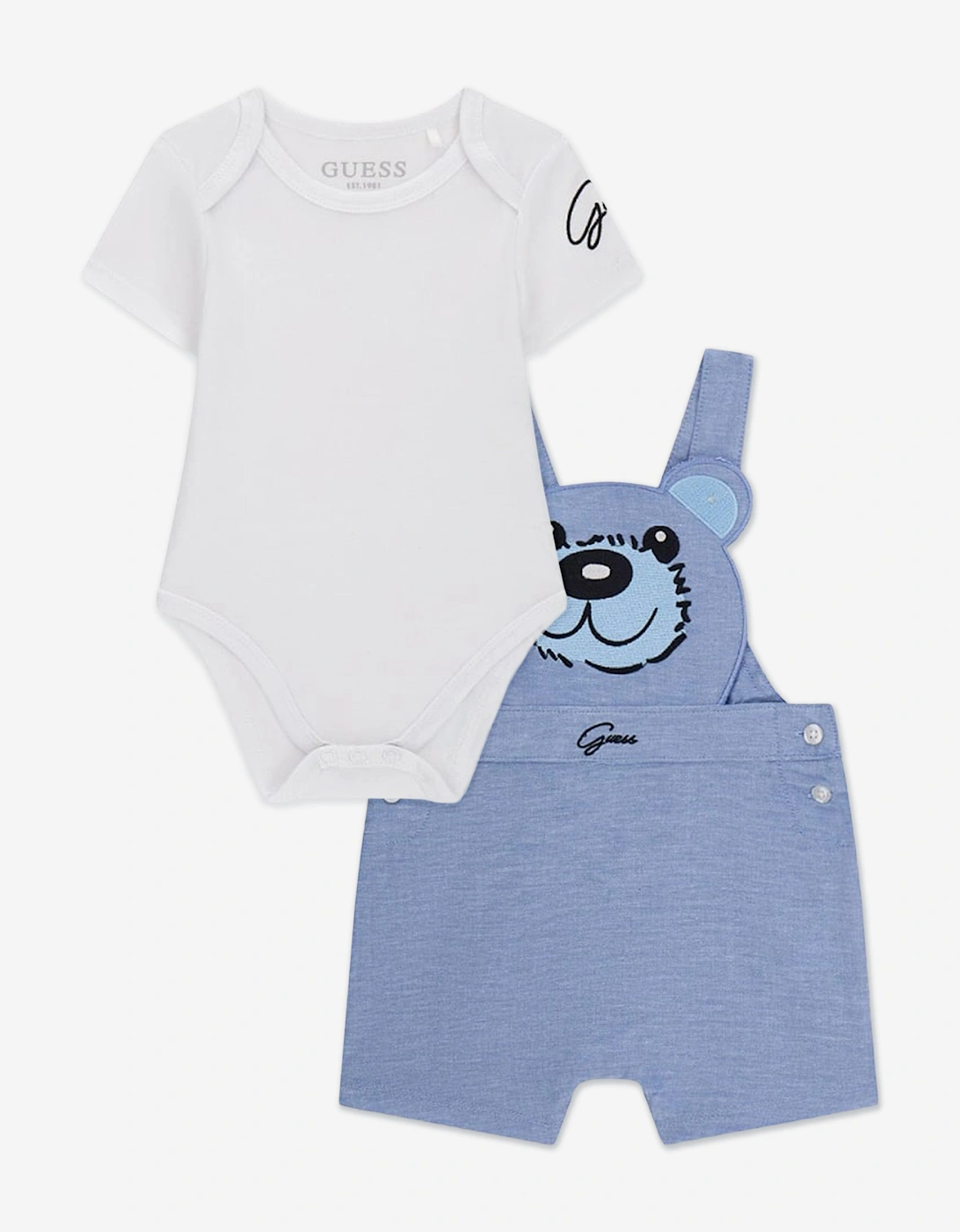 Baby Boys Bodysuit and Bear Romper Set in White
