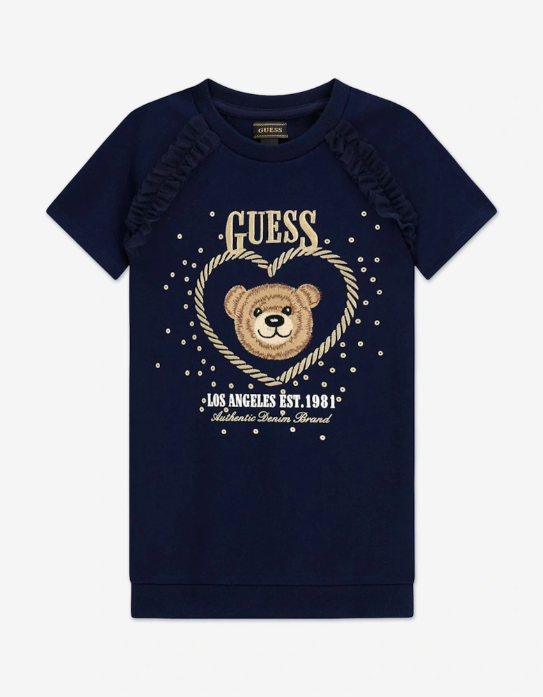 Girls Punto Milano Bear Dress in Navy