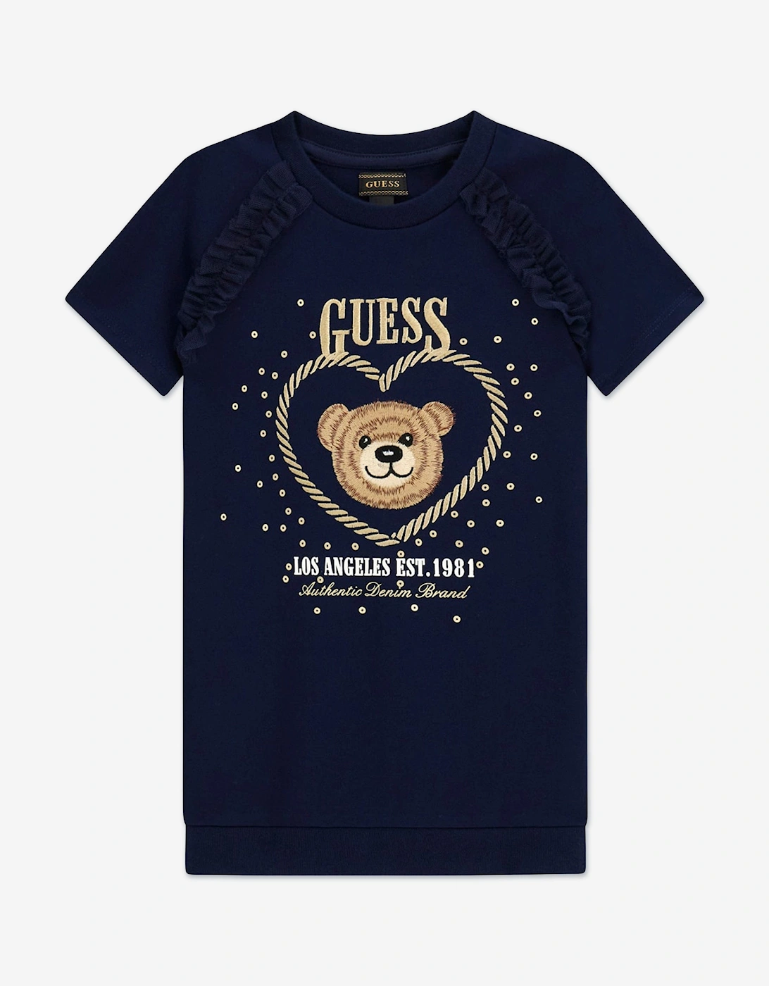 Girls Punto Milano Bear Dress in Navy, 5 of 4