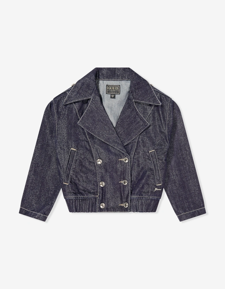 Girls Lurex Denim Jacket in Navy