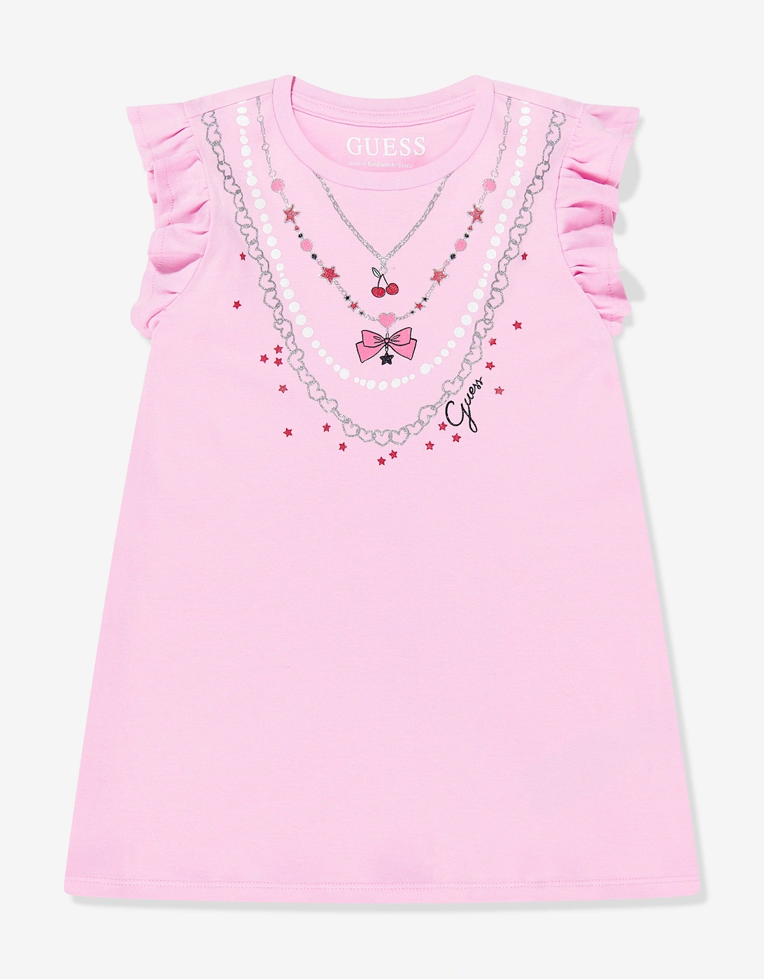 Girls Cotton Necklace Dress in Pink, 5 of 4
