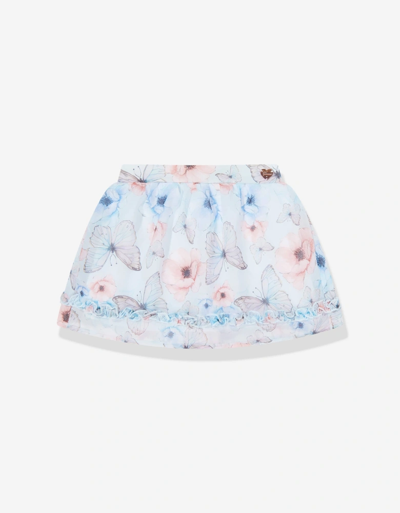 Girls Butterfly T-Shirt and Chiffon Skirt Set in White