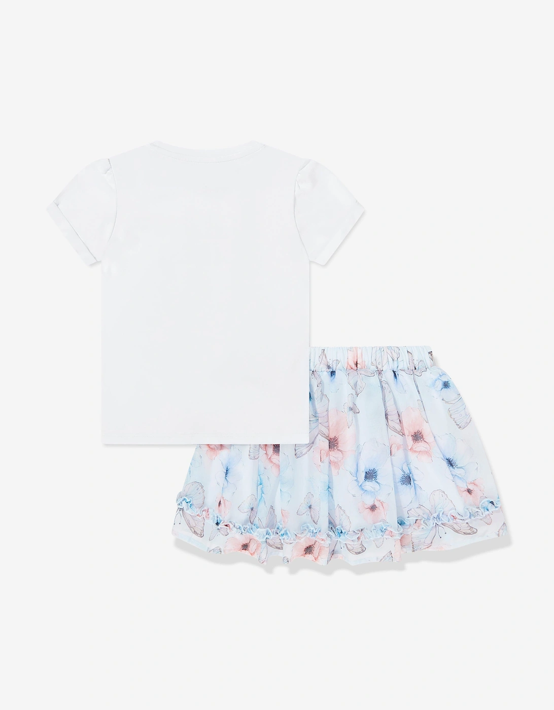 Girls Butterfly T-Shirt and Chiffon Skirt Set in White