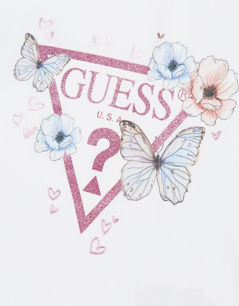 Girls Butterfly T-Shirt and Chiffon Skirt Set in White