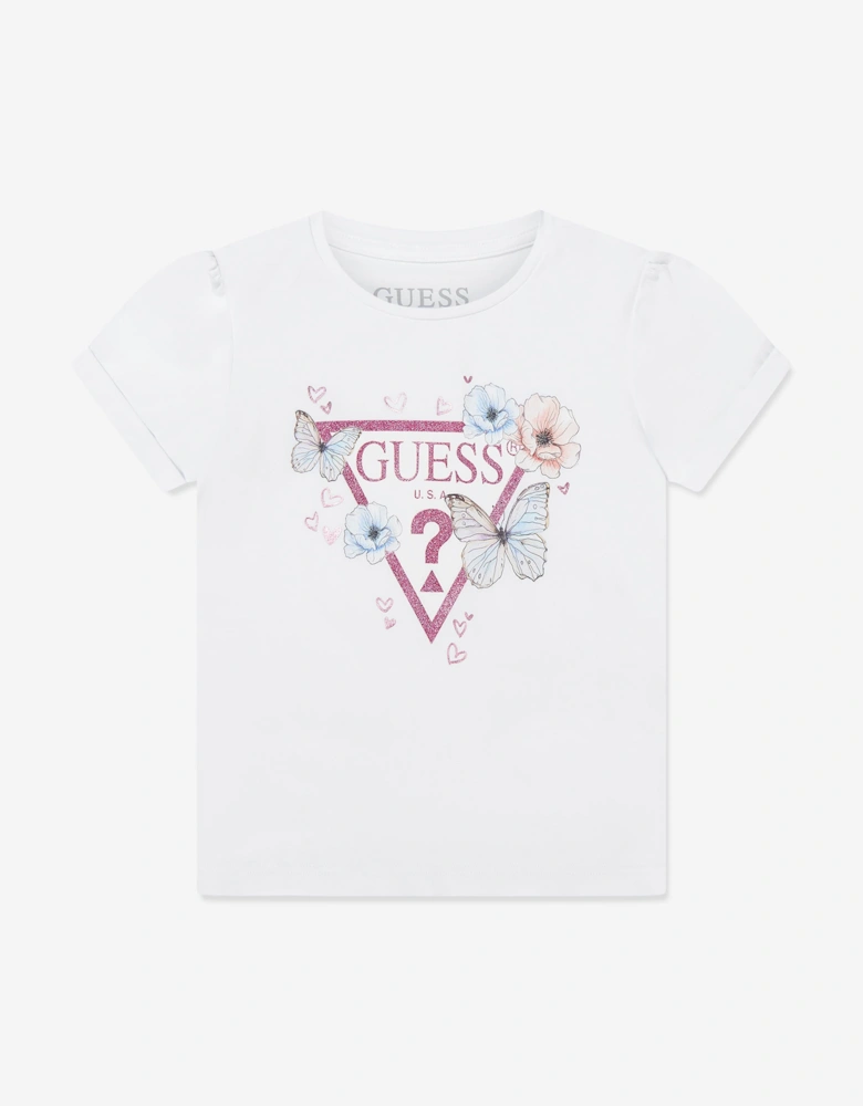 Girls Butterfly T-Shirt and Chiffon Skirt Set in White