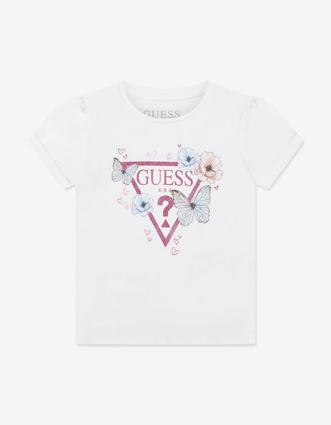 Girls Butterfly T-Shirt and Chiffon Skirt Set in White