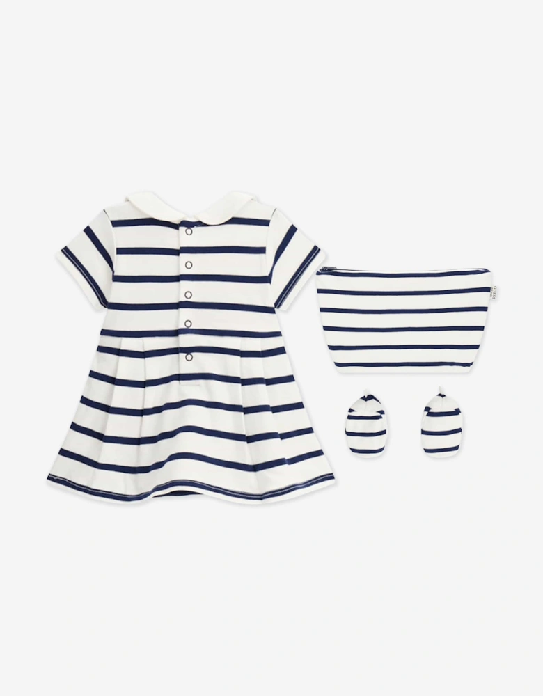 Baby Girls Striped Dress with Booties in Navy