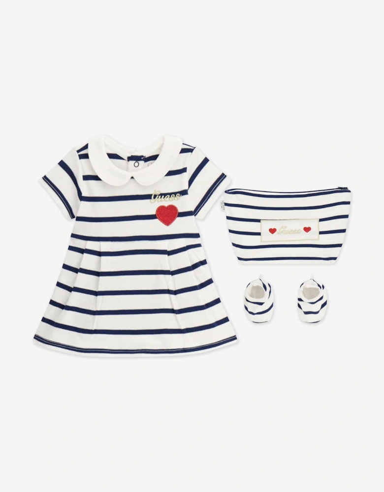 Baby Girls Striped Dress with Booties in Navy