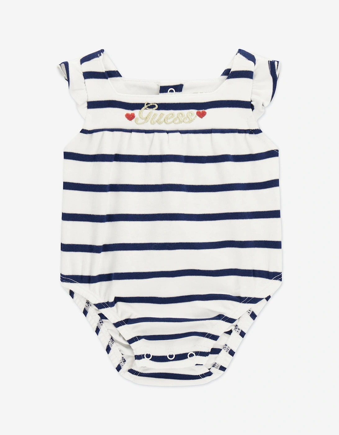 Baby Girls Striped Logo Romper in Navy, 5 of 4
