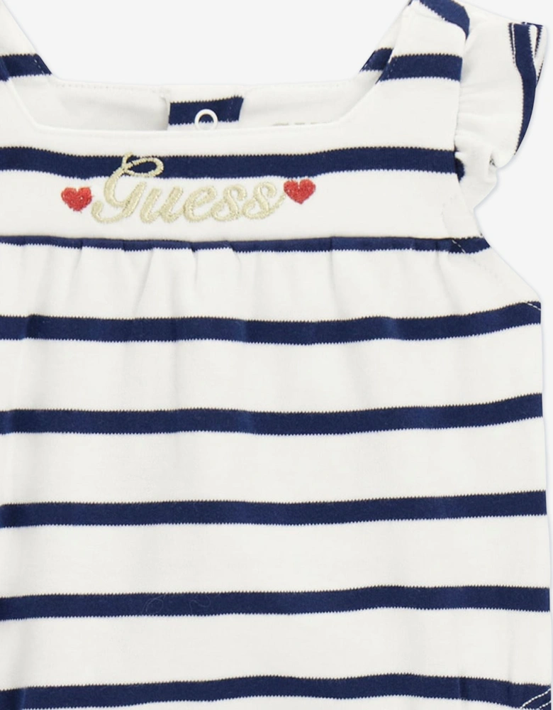 Baby Girls Striped Logo Romper in Navy
