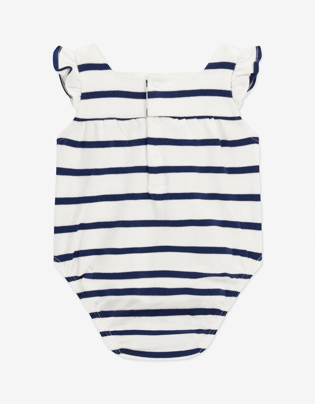 Baby Girls Striped Logo Romper in Navy