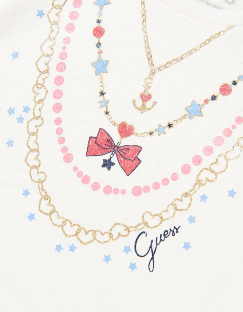 Girls Cotton Necklace Dress in Ivory