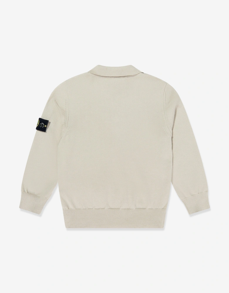 Boys Knitted Long Sleeve Polo Shirt in Beige