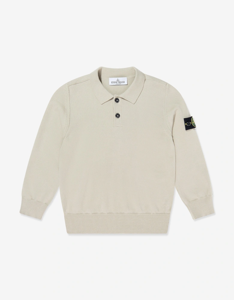 Boys Knitted Long Sleeve Polo Shirt in Beige