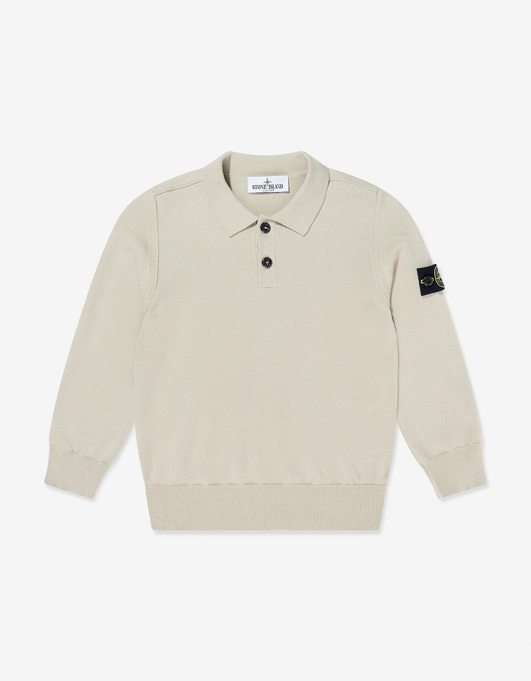 Boys Knitted Long Sleeve Polo Shirt in Beige, 5 of 4