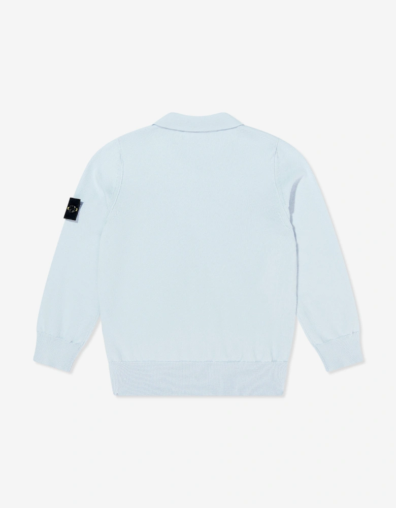 Boys Knitted Long Sleeve Polo Shirt in Blue
