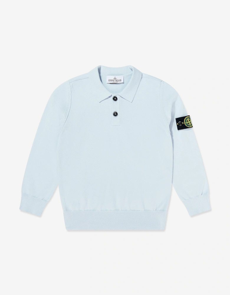 Boys Knitted Long Sleeve Polo Shirt in Blue