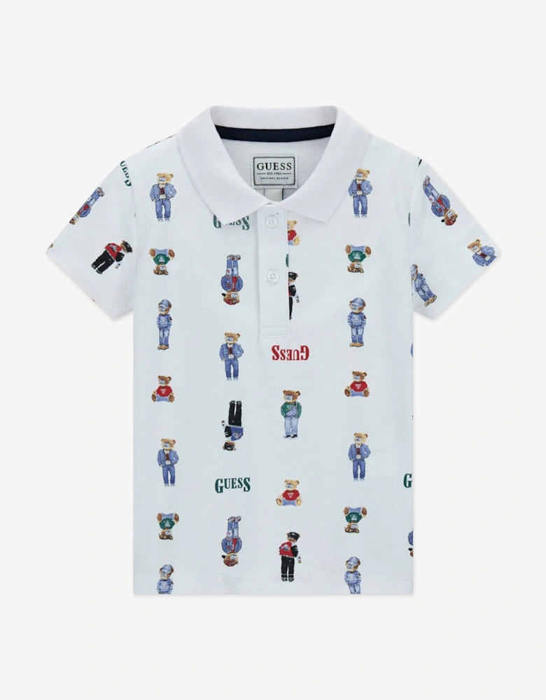 Boys Bear Polo Shirt in White