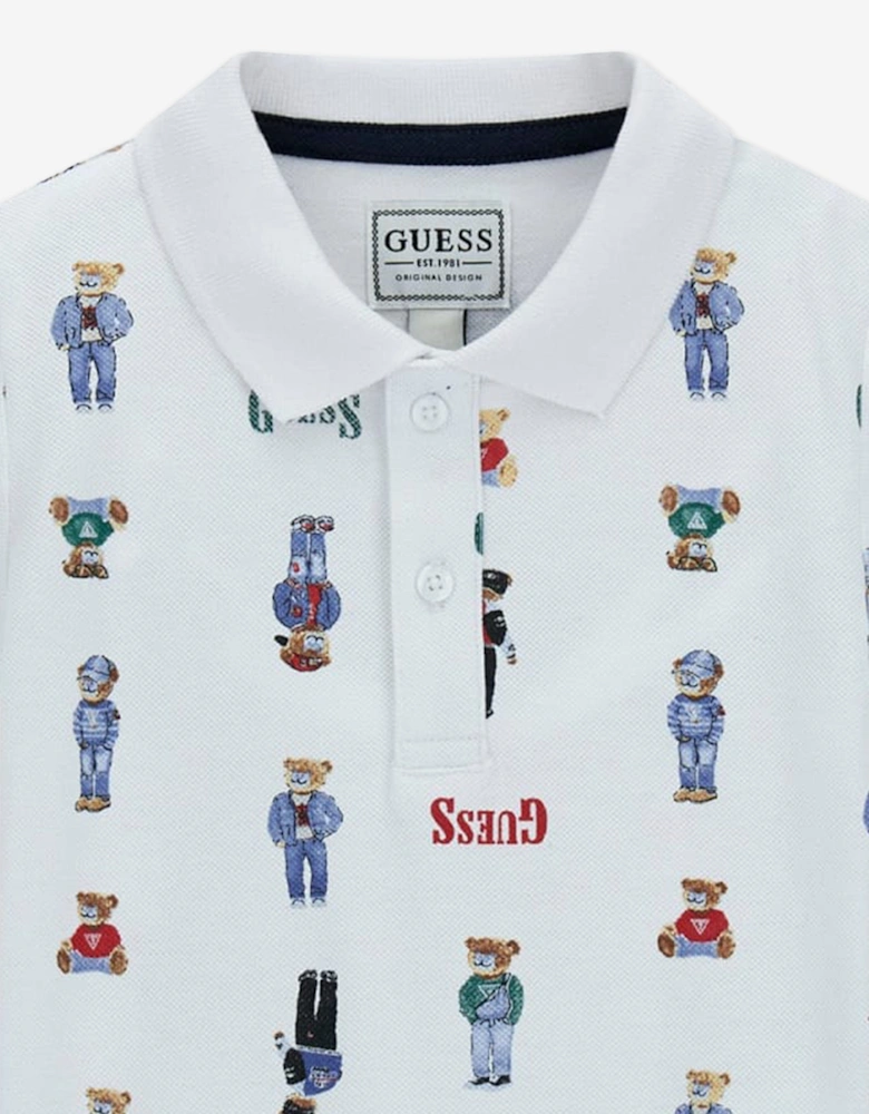 Boys Bear Polo Shirt in White