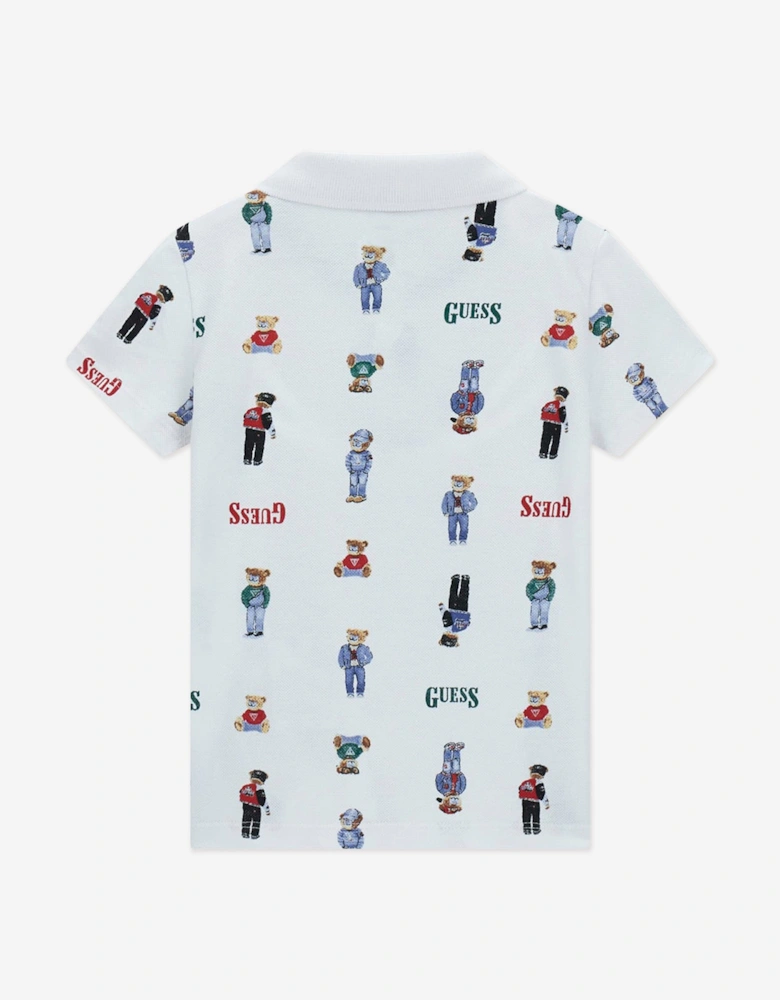 Boys Bear Polo Shirt in White