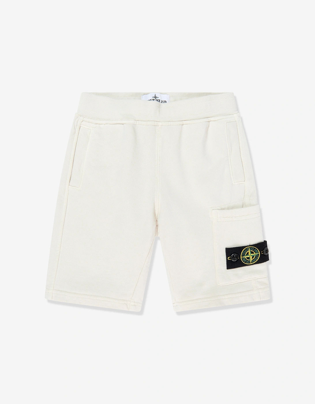 Stone Island Boys Cream 'S Logo Pocket Shorts In Ivory - Size: 8 Years Kids