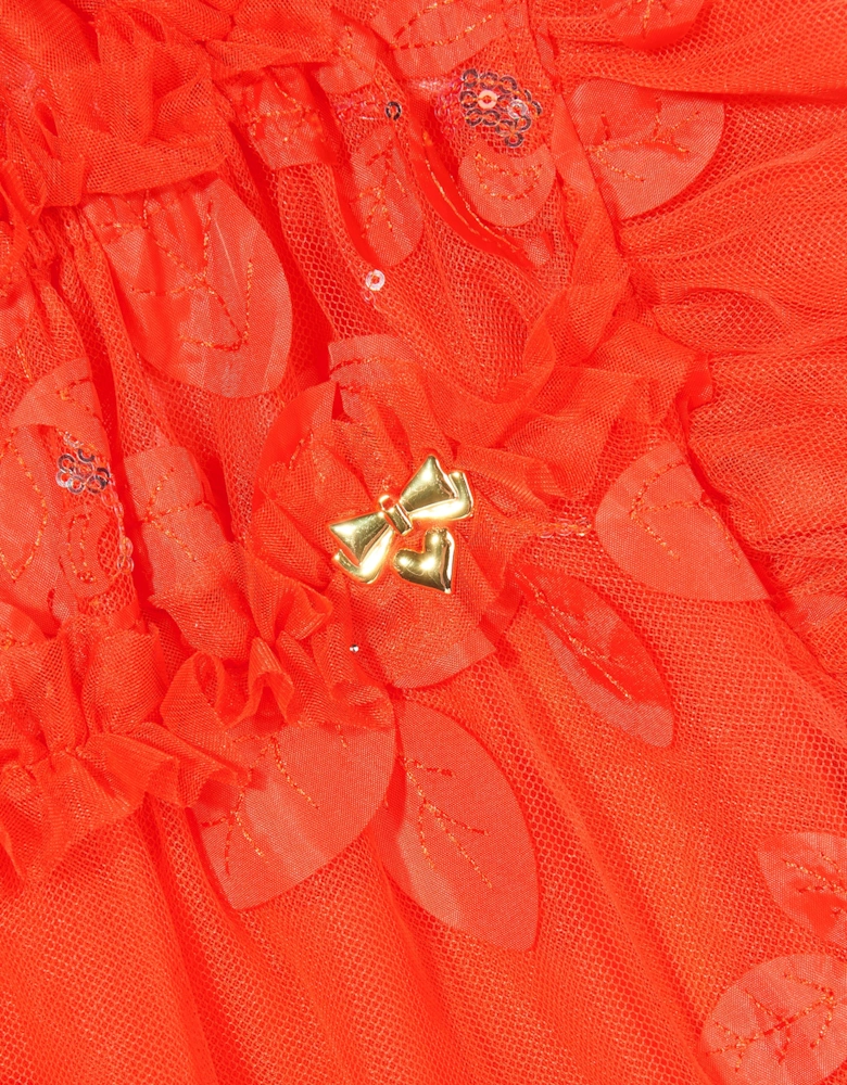 Angels Face Girls Marietta Embroidered 3D Bud Tulle Dress in Orange