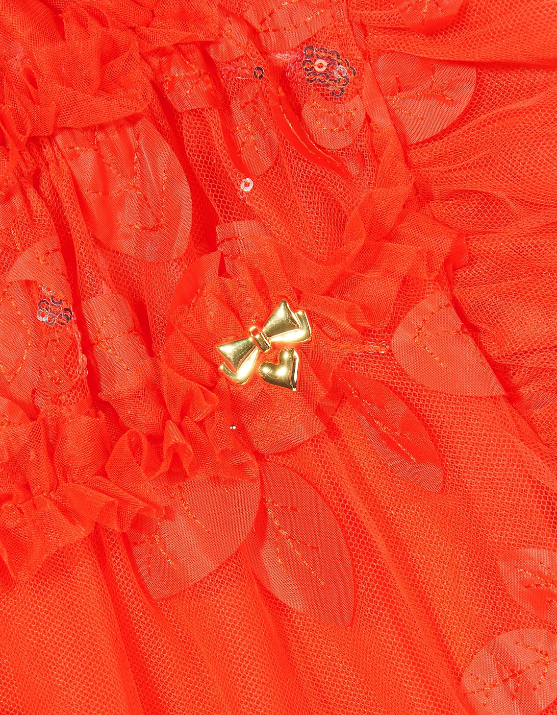 Angels Face Girls Marietta Embroidered 3D Bud Tulle Dress in Orange