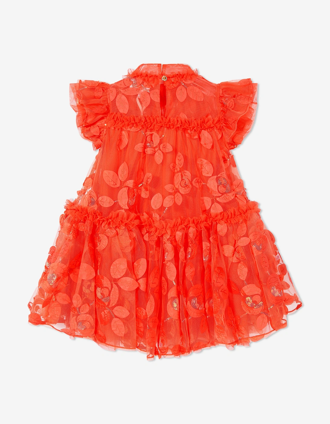 Angels Face Girls Marietta Embroidered 3D Bud Tulle Dress in Orange