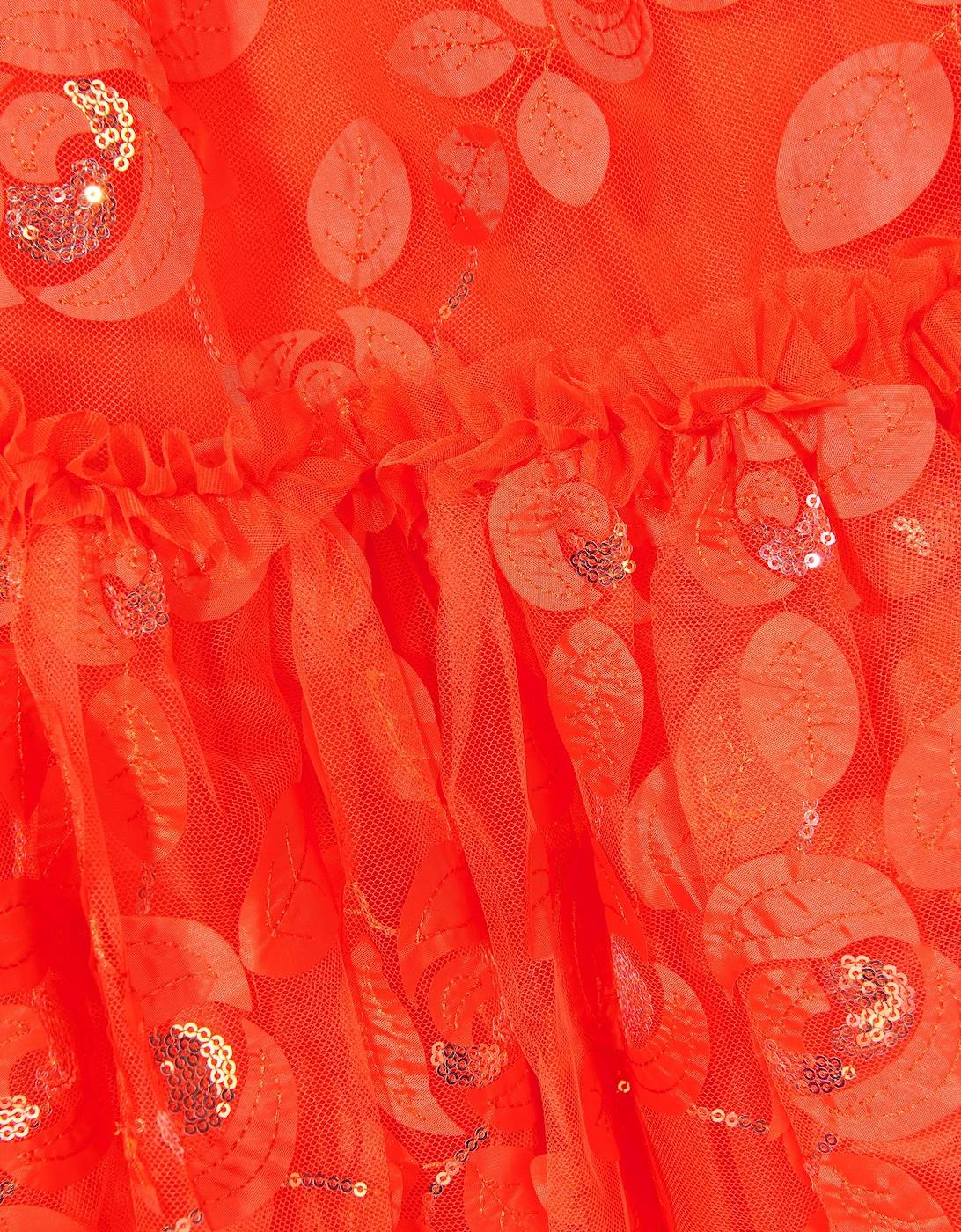 Angels Face Girls Marietta Embroidered 3D Bud Tulle Dress in Orange