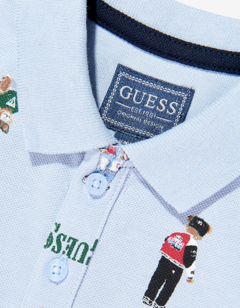 Boys Bear Polo Shirt in Blue