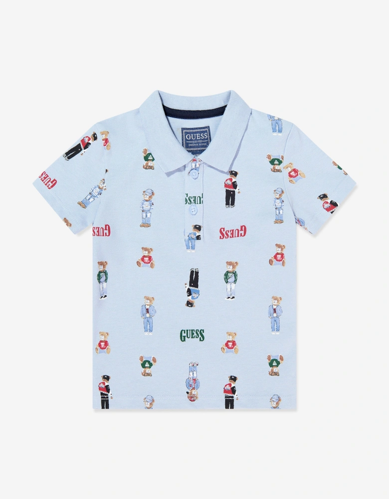Boys Bear Polo Shirt in Blue