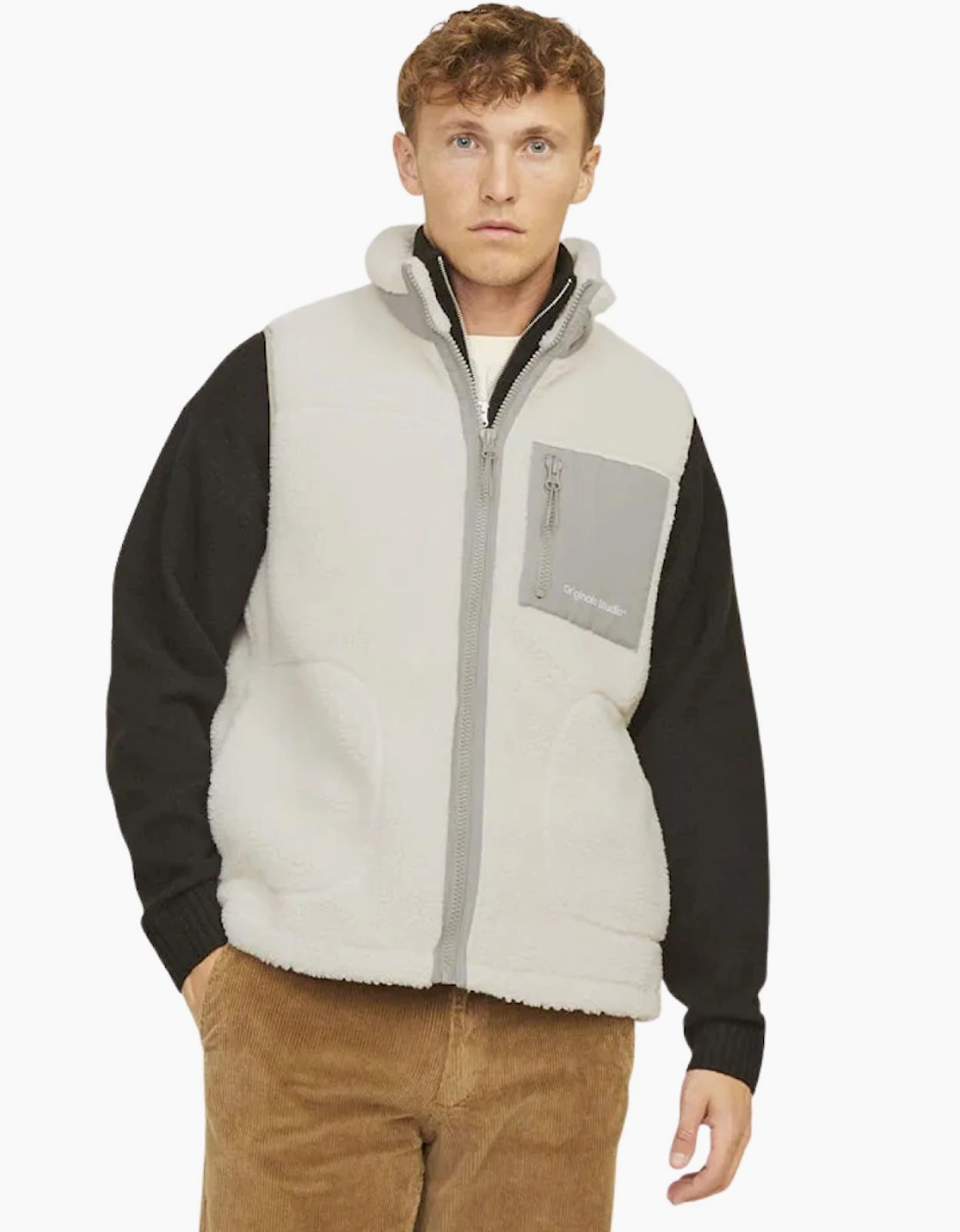 Jack & Jones Men's White Vesterbro Teddy Gilet  44/Regular 2XL