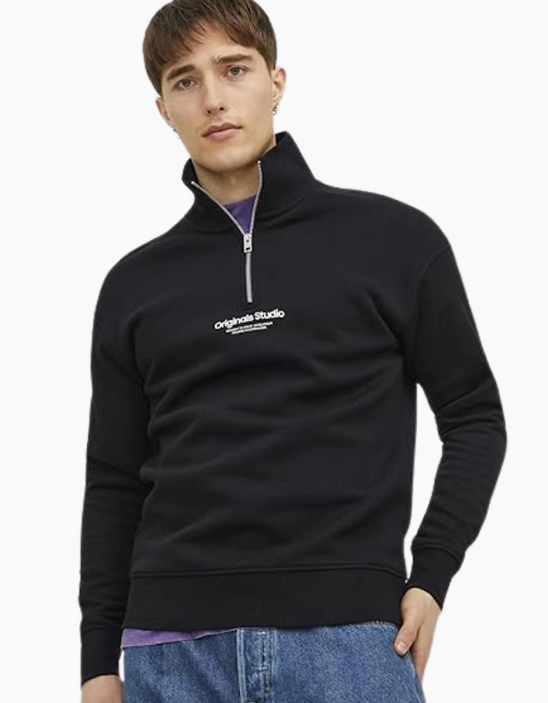Men's Jack & Jones Mens Vesterbro Half Zip Sweatshirt - Black - Size: XL