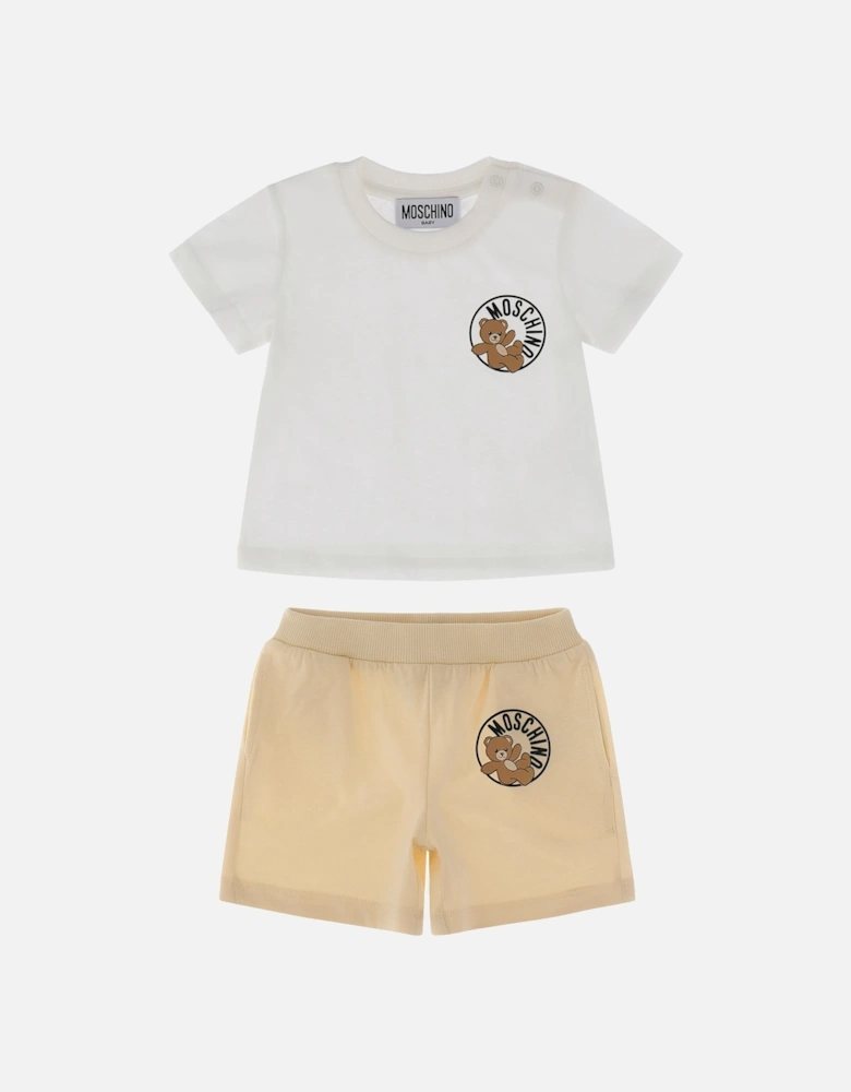 BABY/TODDLER WHITE/BEIGE SHORTS SET M6G00M