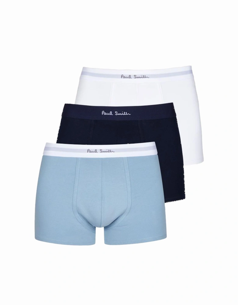 3-Pack White Band Boxer Trunks, Black/White/Blue