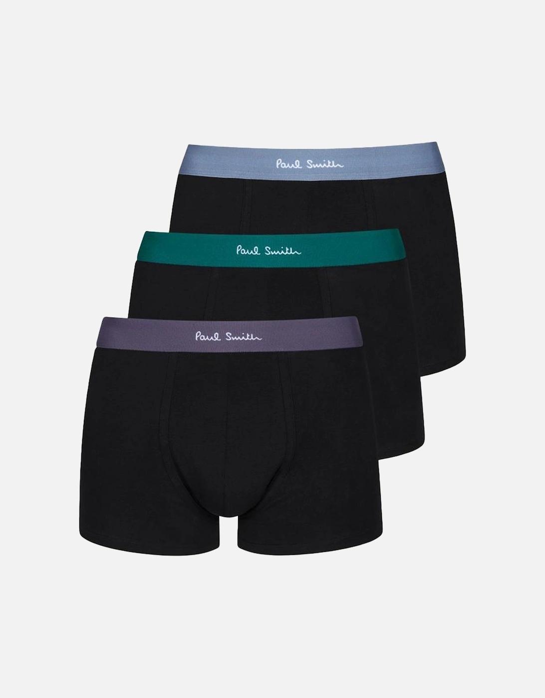 3-Pack Classic Boxer Trunks, Black with Mixed Coloured Waistbands, 2 of 1