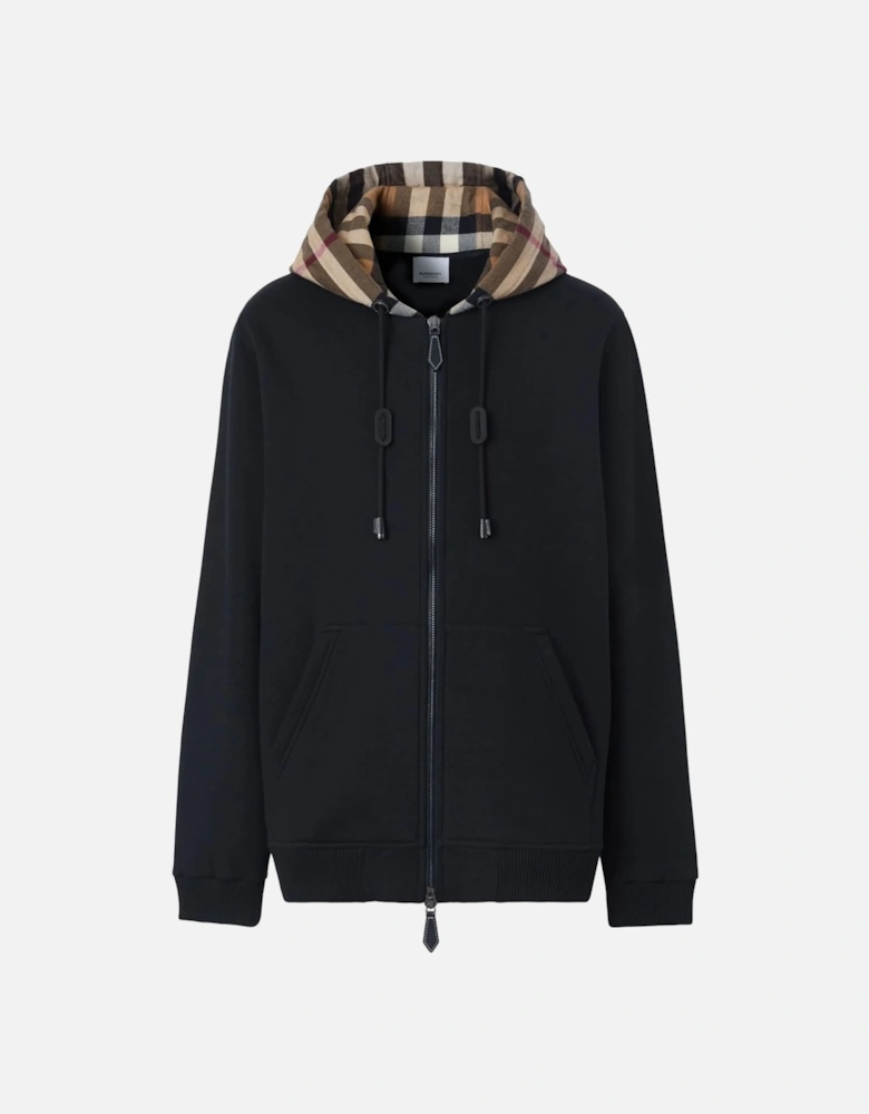 (Pre-Order 4 Weeks) Check Trim Zip-Up Hooded Cotton Sweatshirt Black