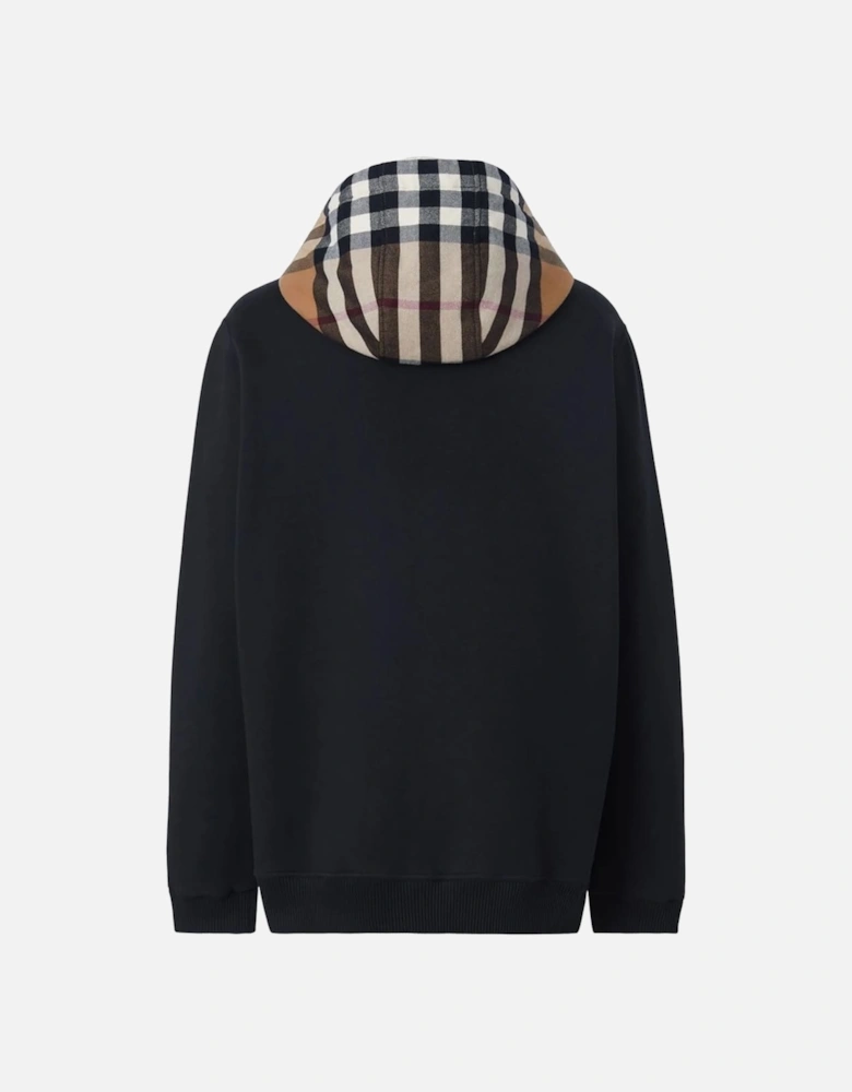 (Pre-Order 4 Weeks) Check Trim Zip-Up Hooded Cotton Sweatshirt Black